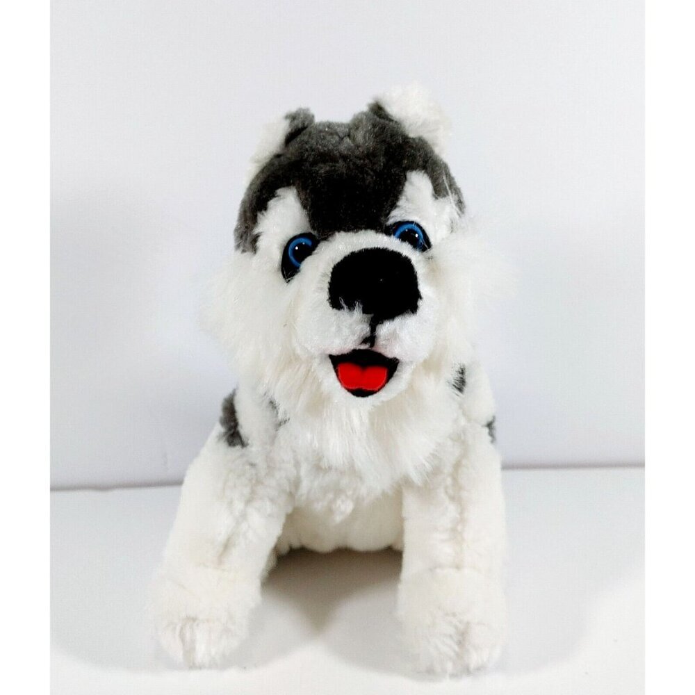 Shalom Toy Vintage Gray Wolf Husky Dog Plush Stuffed Animal Toy Blue Eyes 7.5"